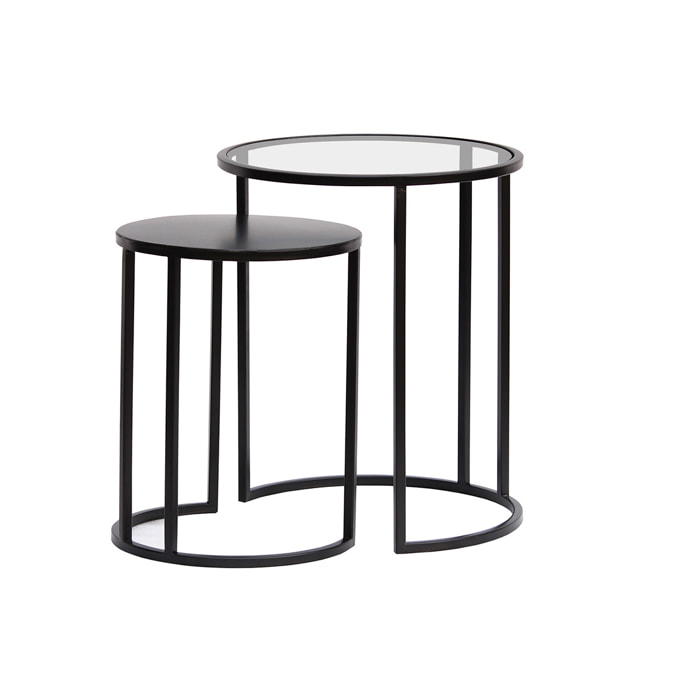 Tables d'appoint gigognes en verre trempé et métal noir TAHL