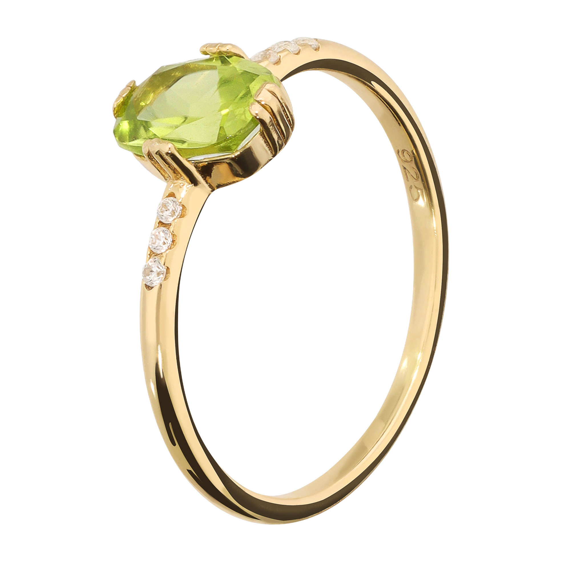 Anello Solitario in Argento 925 placcato Oro Giallo 18Kt con Peridoto Verde e Cubic Zirconia