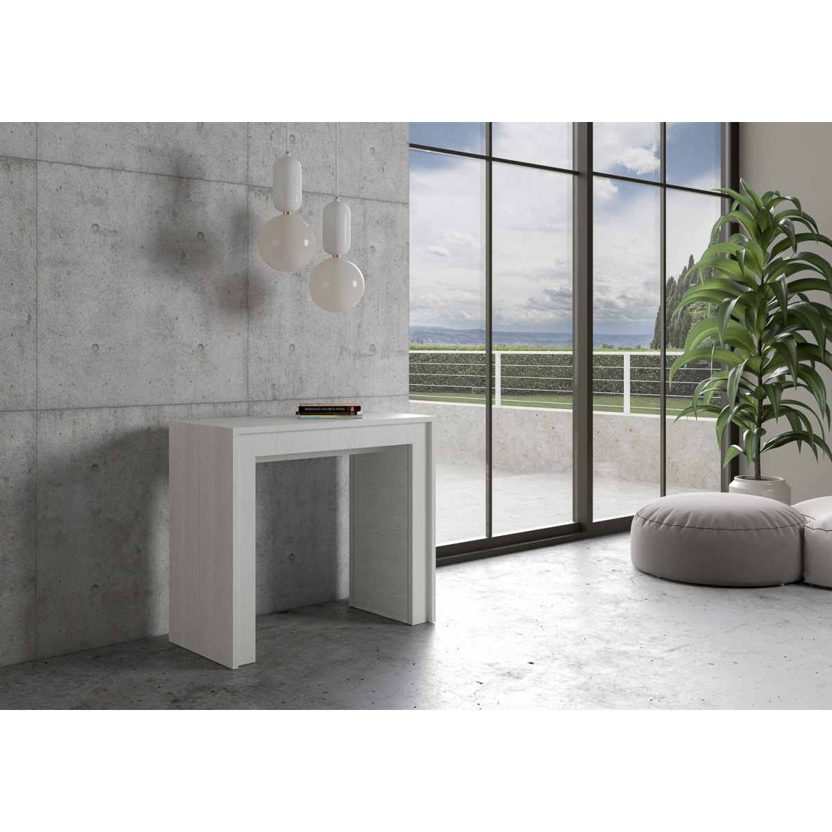 Console extensible 90x42/302 cm Mia Frêne Blanc