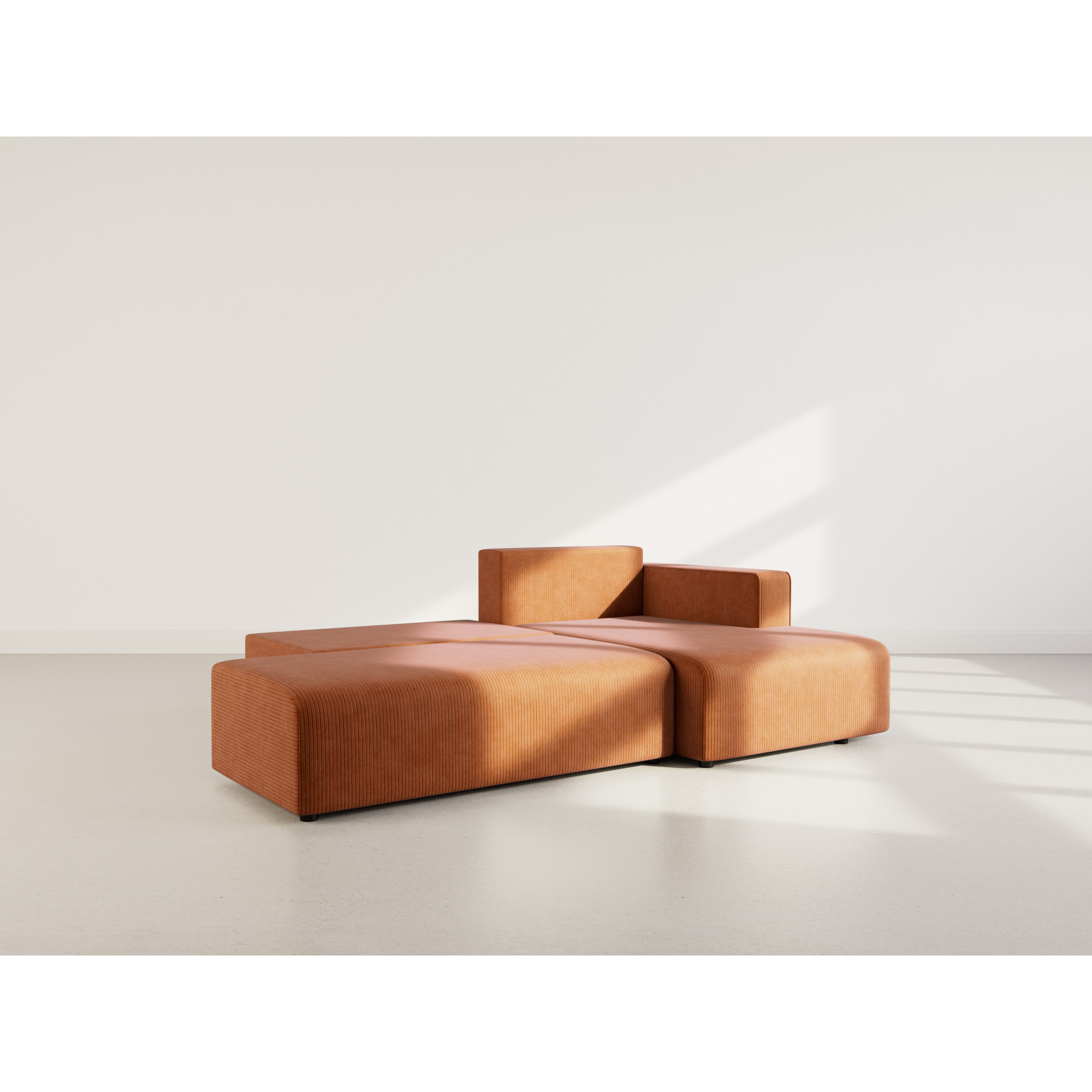 Topaze - canapé d'angle droit 4 places convertible avec coffre en velours côtelé - Terracotta