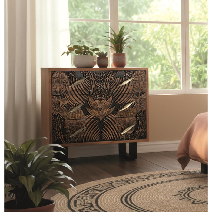 Cómoda de Madera de Acacia 93 Cm Estilo Étnico Moderno