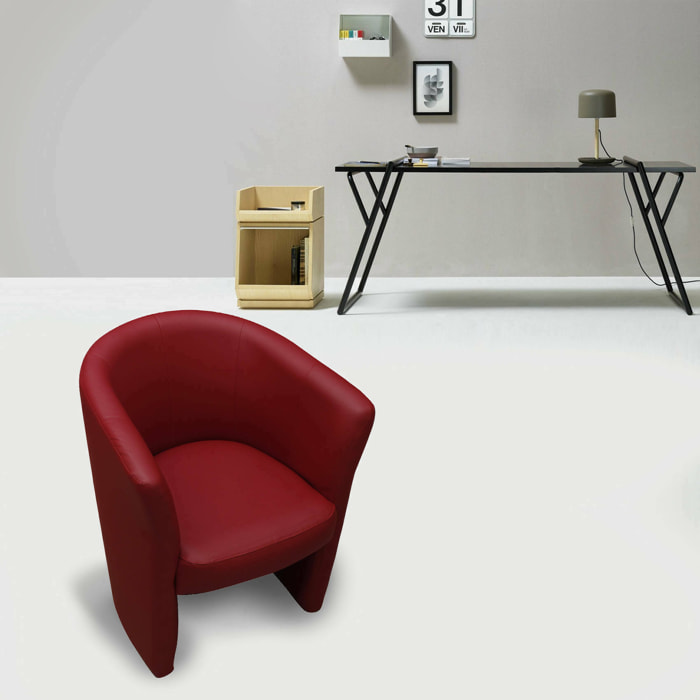 Poltrona Ago, Poltrona da salotto, Seduta imbottita, Sedia con braccioli in ecopelle, 64x63h76 cm, Rosso