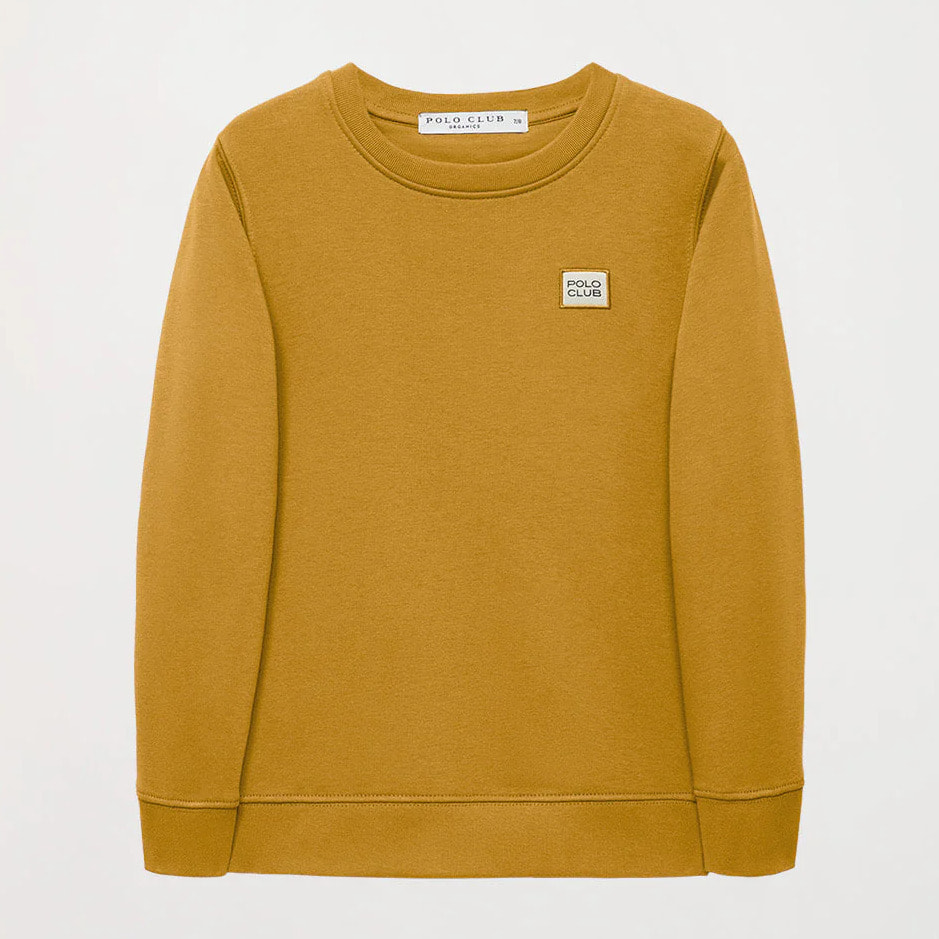 Sudadera orgánica de cuello redondo ocre Neutrals kids con logo