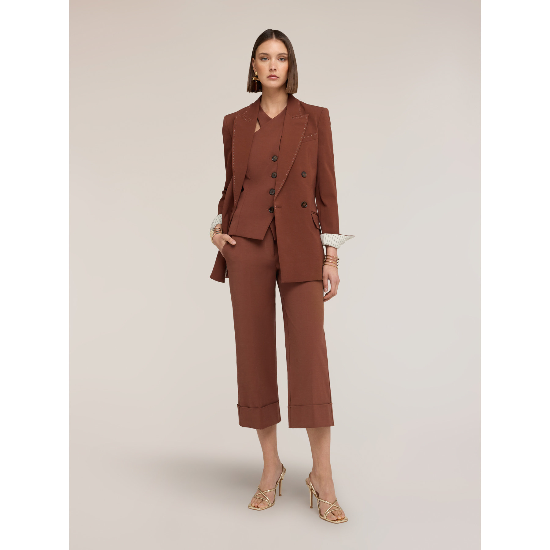 Motivi - Pantaloni cropped The Tailoring Lab - Marrone