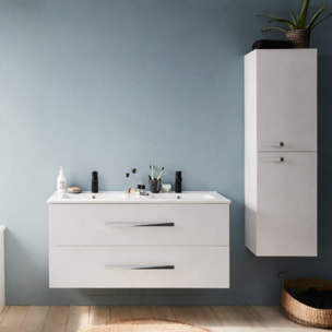 Meuble double vasque 120 cm Ola up + colonne de salle de bain blanc