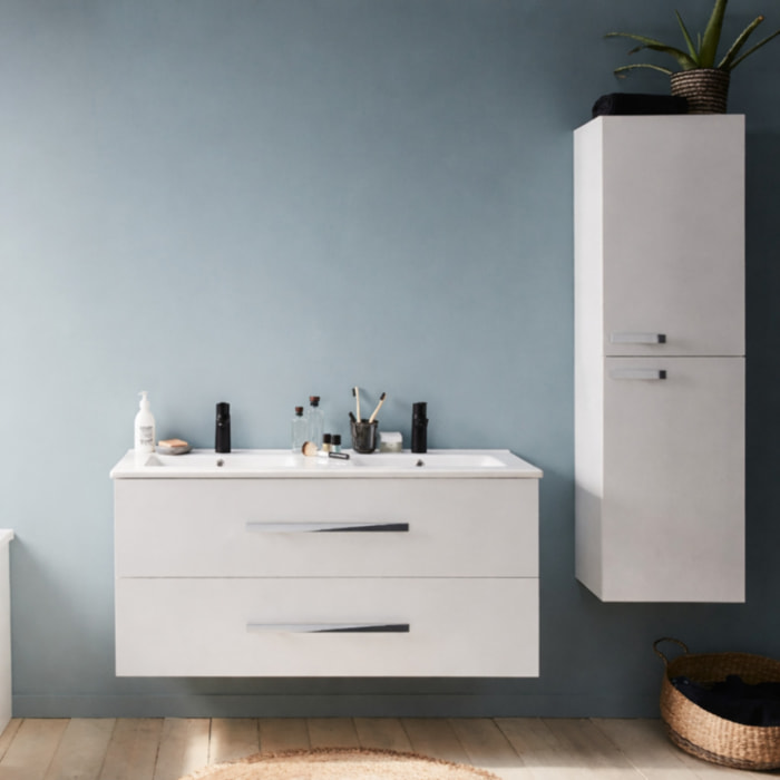 Meuble double vasque 120 cm Ola up + colonne de salle de bain blanc