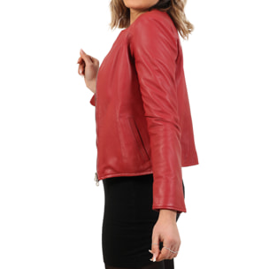 Giubbino in pelle di vitello nappa Bordeaux-Slim Fit