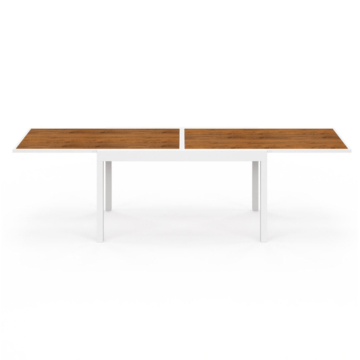 Ensemble repas extensible Timbia 12 places blanc verre trempé effet bois