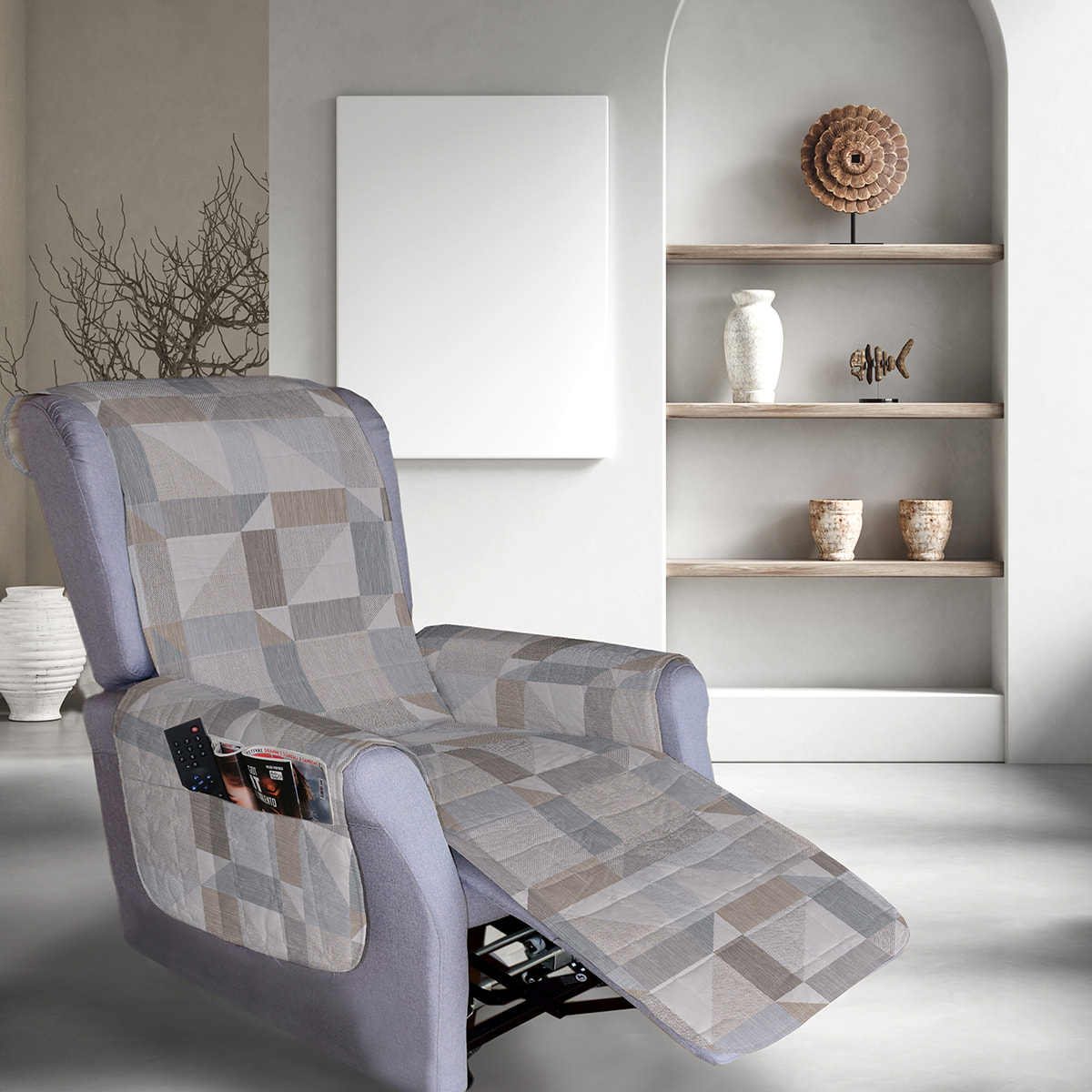 Copripoltrona trapuntato per poltrona relax atene beige cotone- poliestere -tnt