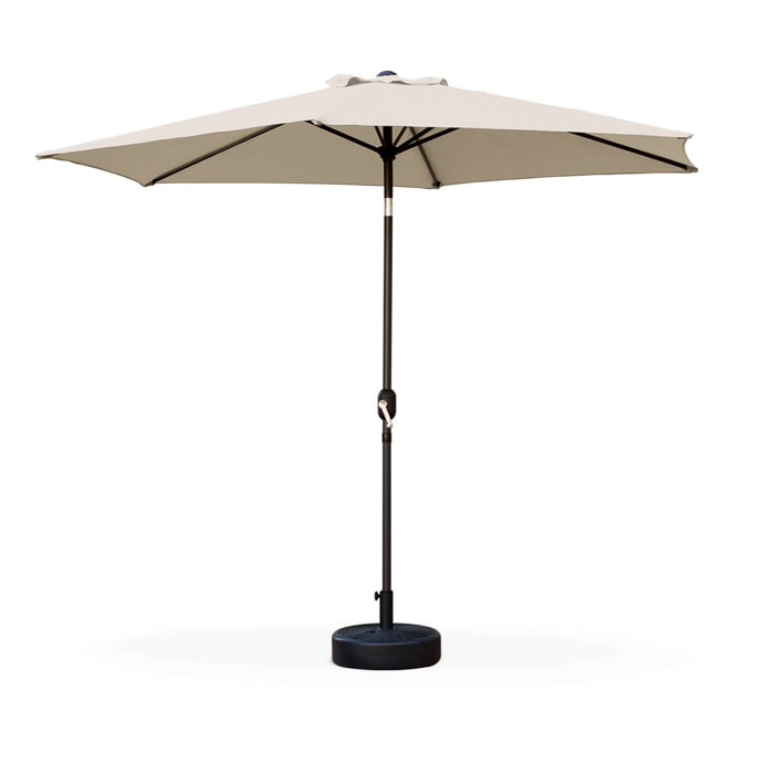 Parasol droit rond Ø300cm - Touquet Sable - mât central en aluminium orientable et manivelle d'ouverture