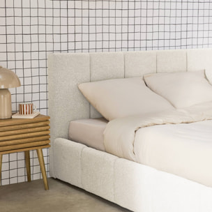 Lit coffre double avec sommier à lattes et tête de lit blanc finition bouclette texturée 140x190cm- Lex