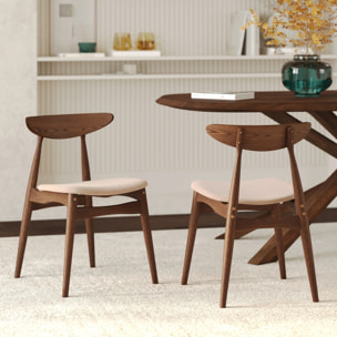 Lot de 2 chaises en tissu beige et bois foncé d'hévéa - Josette
