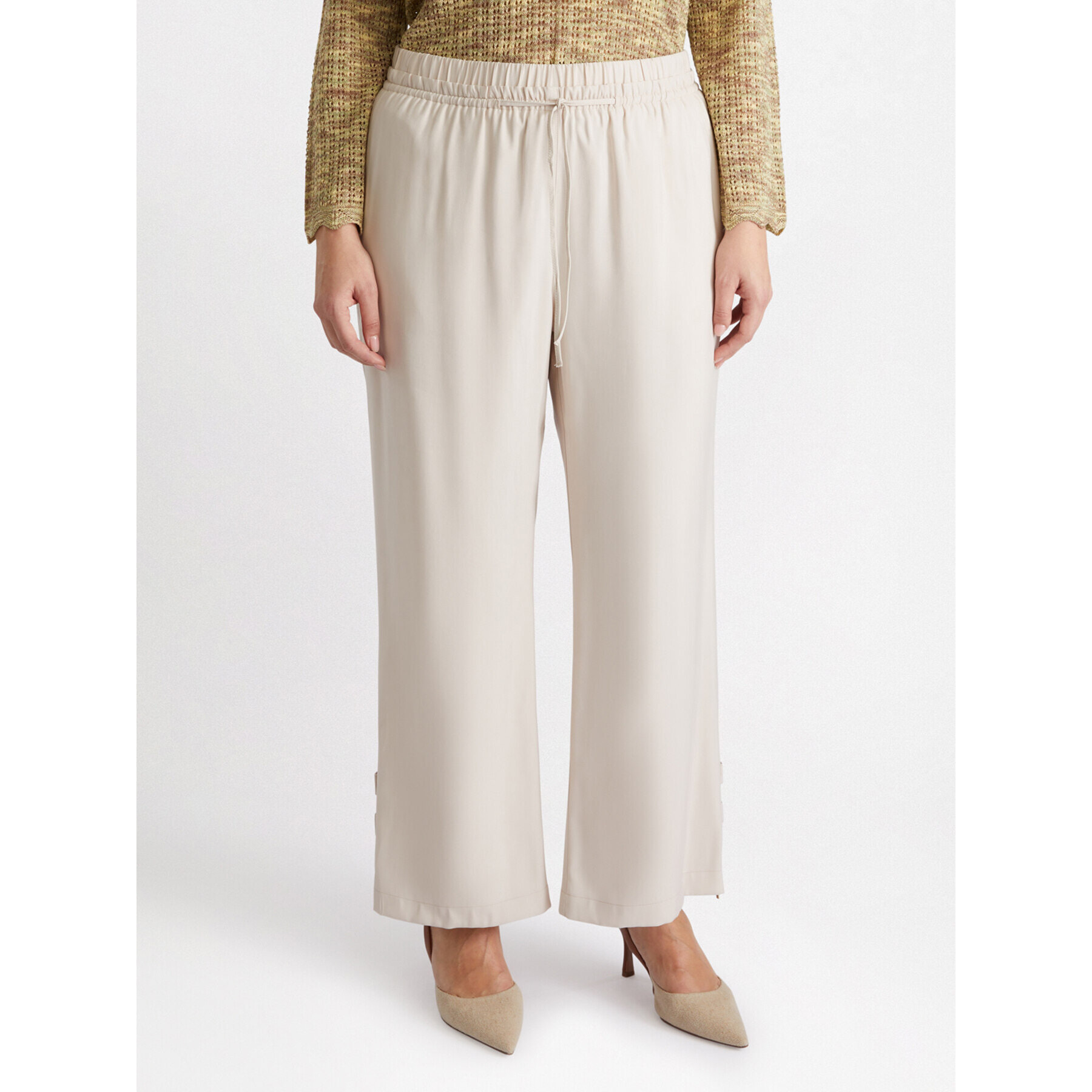 Fiorella Rubino - Pantaloni wide leg con zip al fondo - Beige