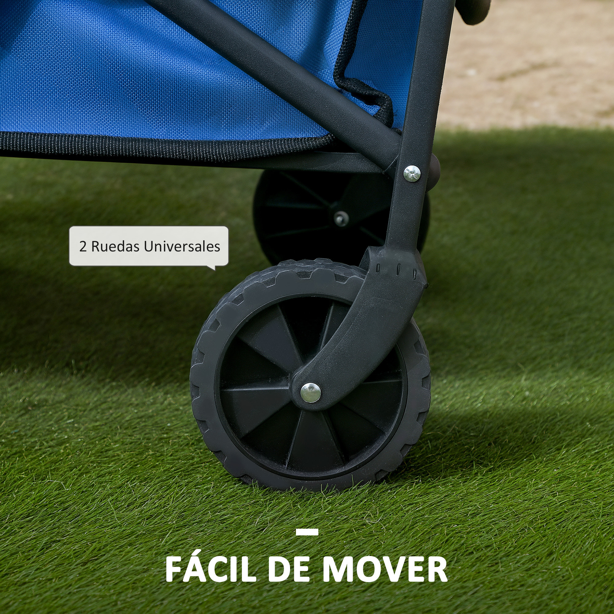 Carro Playa con Ruedas Carro de Jardín Plegable con Asa Telescópica Ajustable 2 Bolsas de Almacenaje Carga 120 kg Carrito Transporte para Todo Terreno Jardín Campaña Compra Azul