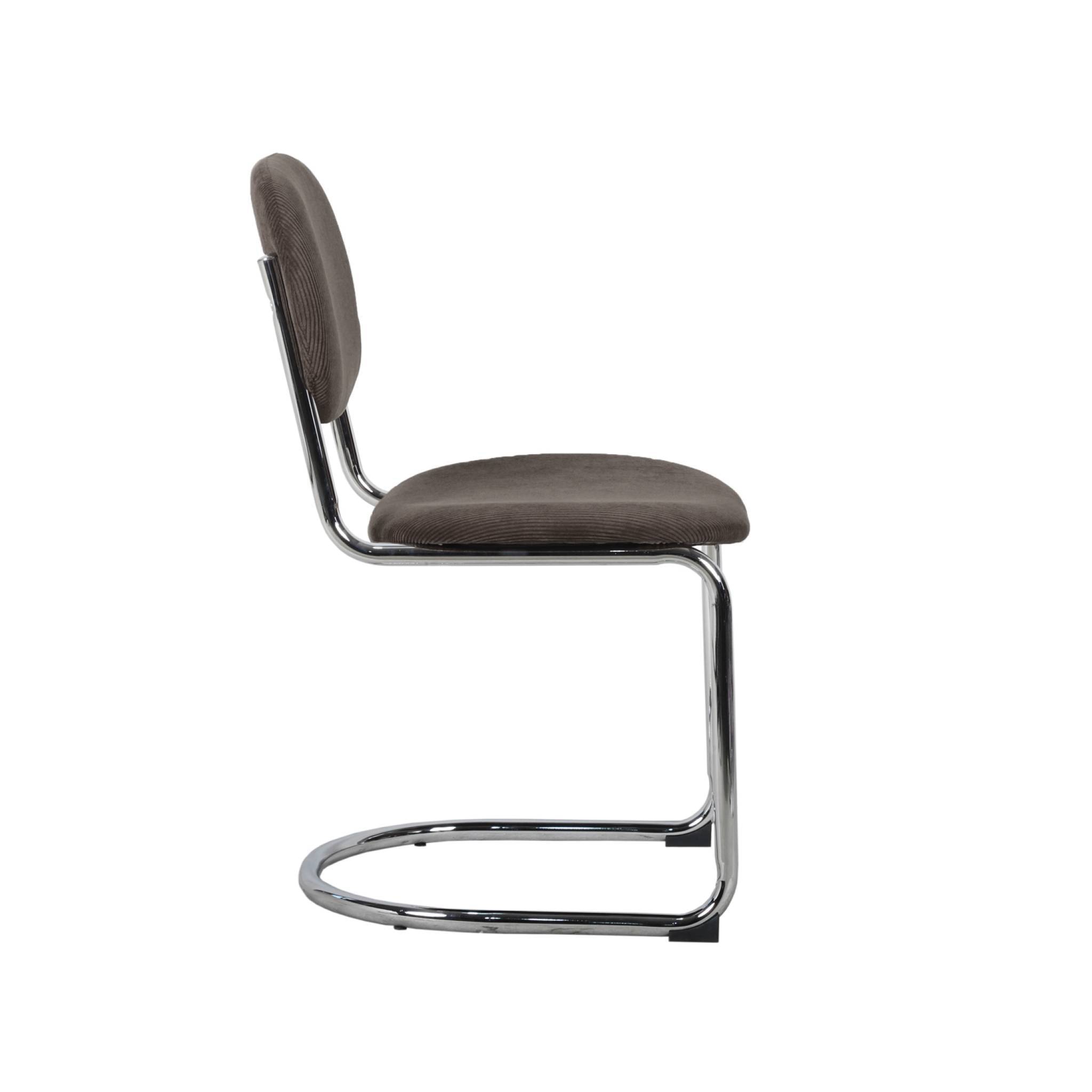 Lot de 2 chaises cantilever arrondie métal. velours côtelé marron clair et pieds chromés - L 47 x P 54.5 x H 81cm - Maloa