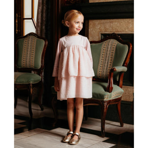 Vestido terciopelo rosa con vuelo de gasa