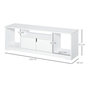 Mueble de TV para Televisor de hasta 42" Mesa para TV de Salón Moderna con Armario de Doble Puerta y 3 Compartimentos Abiertos 120x30x41cm Blanco