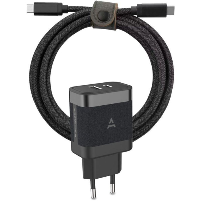 Chargeur secteur ADEQWAT Chargeur USB-A+USB-C 45W+cable USBC noir