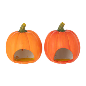 J-Line décoration Citrouille - céramique - orange - large - 2 pcs