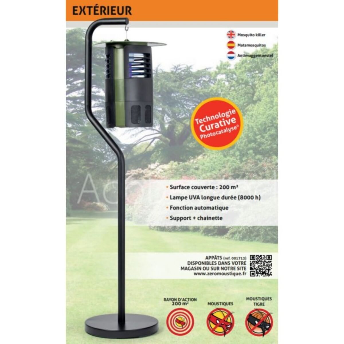 Piège à moustique ZEROMOUSTIQUE extérieur Photocatalyse 002387