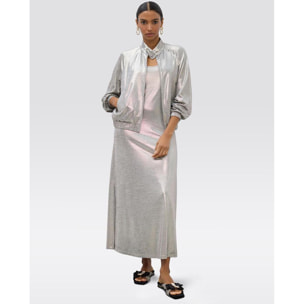 Abito lungo con spalline, tessuto laminato