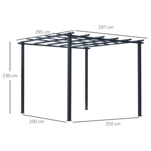 Pergola autoportante style contemporain - toit terrasse à décorer - dim. 3L x 3l x 2,3H m - métal époxy anticorrosion noir