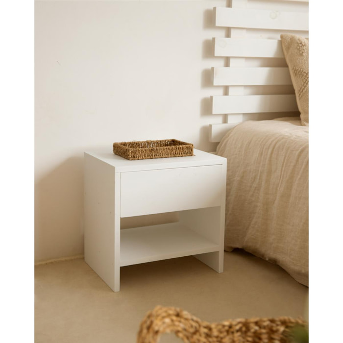Table de chevet en bois massif avec un tiroir blanc 40x40cm Hauteur: 40 Longueur: 40 Largeur: 29.5