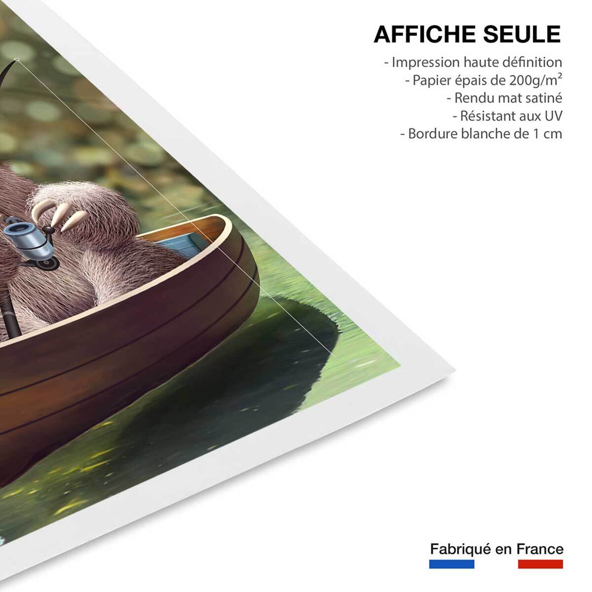 Affiche enfant paresseux à la pêche  Affiche seule