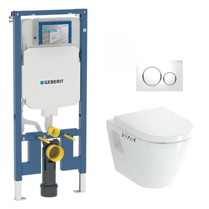 Pack WC Bati-support Geberit UP720 extra-plat + WC Vitra Integra + Abattant en Duroplast + Plaque blanche
