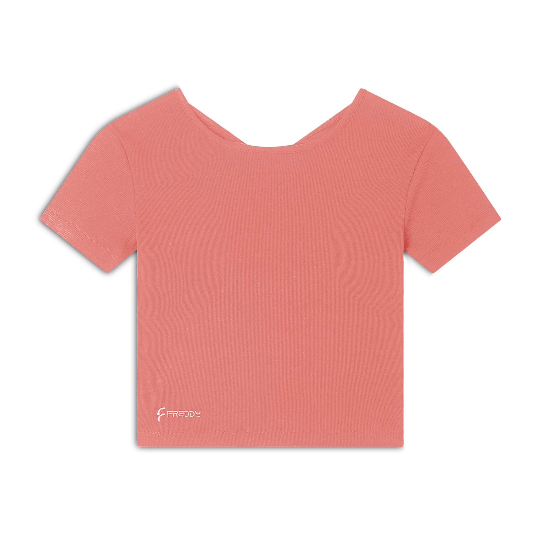 T-shirt slim fit a costine con apertura sulla schiena