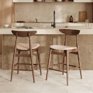 Lot de 2 chaises pour ilot central 63,5 cm en tissu beige et bois - Josette
