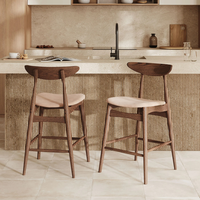 Lot de 2 chaises pour ilot central 63,5 cm en tissu beige et bois - Josette