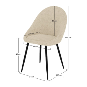 Lot de 2 chaises en tissu bouclé blanc cassé - Rona
