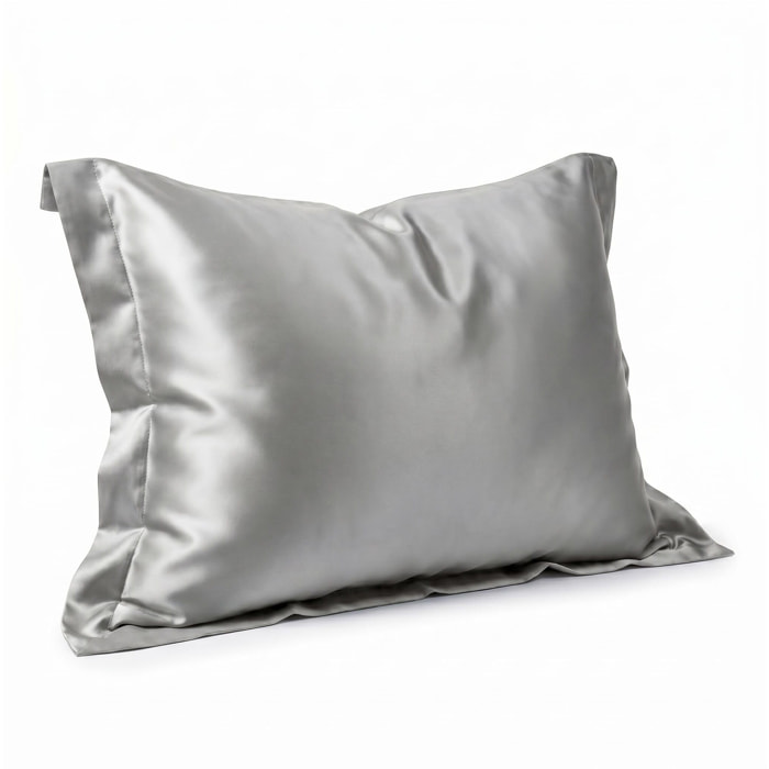 Federa in seta 50x80 cm con zip e volani, fronte in seta morbida e lucente, retro in tencel traspirante, effetto anticrespo e delicata su pelle e capelli, elegante e confortevole, ideale per uso quotidiano e tutte le stagioni