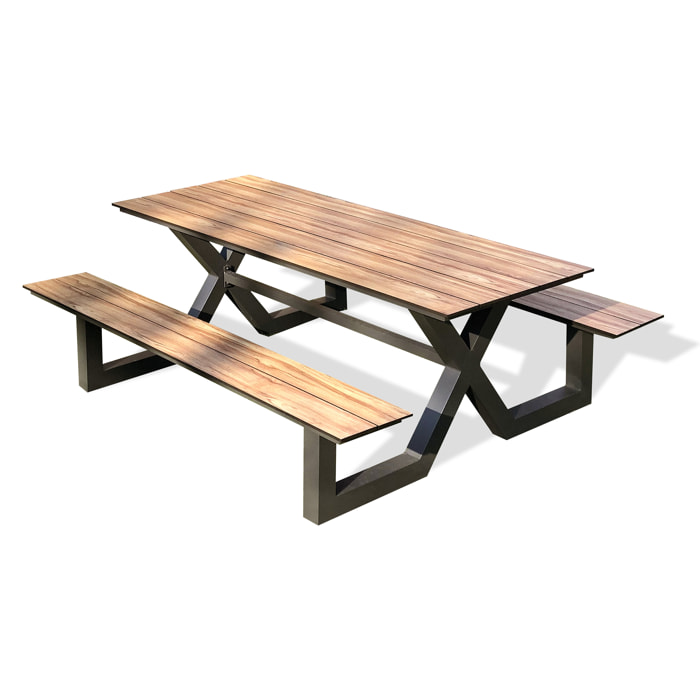 VANCOUVER - Table de jardin en aluminium anthracite et plateau HPL effet bois