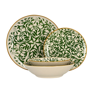 Service de table 48 pièces en grès blanc et vert HERACLEE