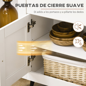 Aparador de Cocina Mueble Auxiliar de Cocina con 2 Cajones 3 Puertas y Estante Interior Ajustable Mueble de TV para Televisores de hasta 50 Pulgadas 117x35x80 cm Blanco