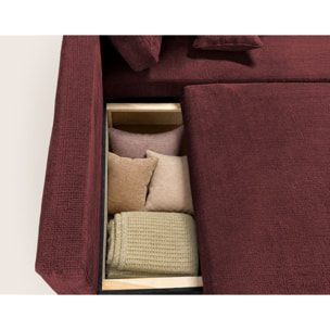 Miro - Canapé d'angle droit 4 places convertible avec coffre en velours texturé - Prune