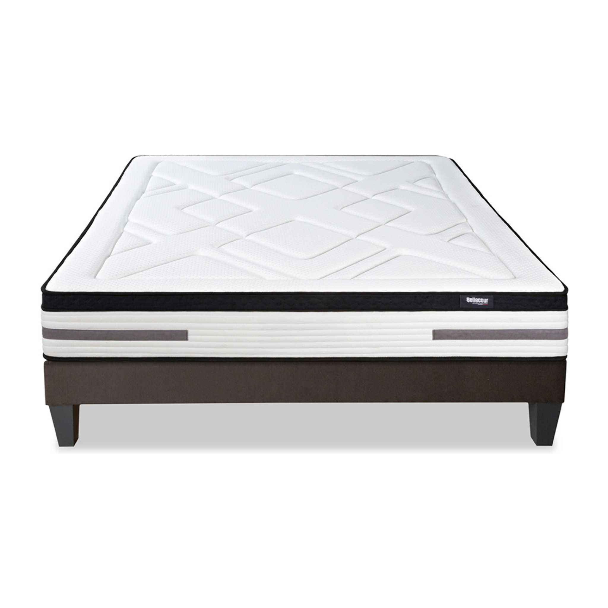 Ensemble Matelas Hybride Bellevue & Sommier KIT15, mémoire de forme et ressorts ensachés, technologie Tri-lattes, soutien ferme