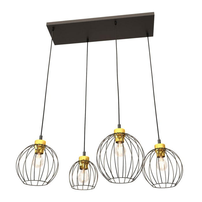 Lampada a sospensione Nando in acciaio nero e oro