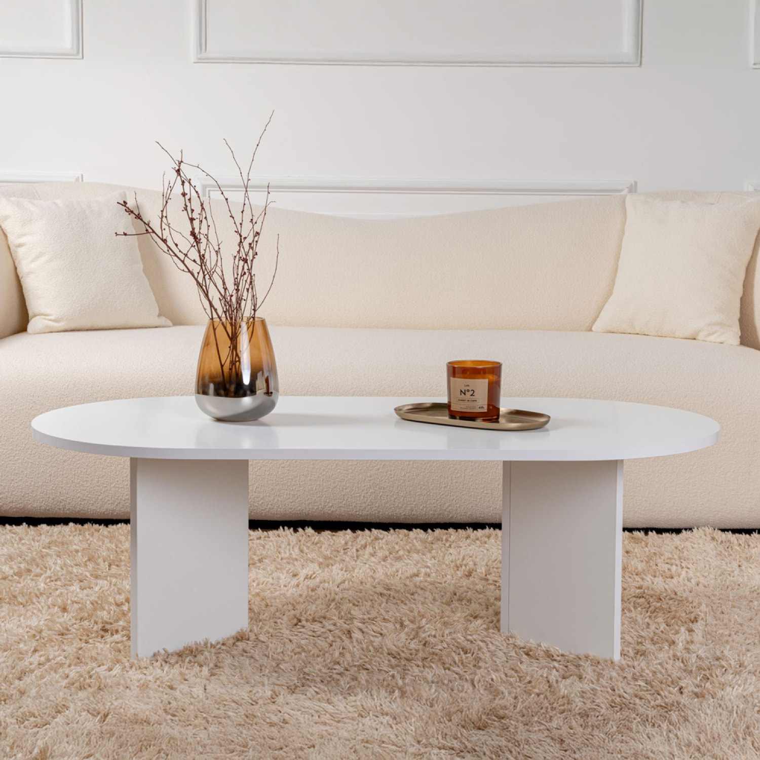 SOZA Table basse ovale blanche 119x60cm