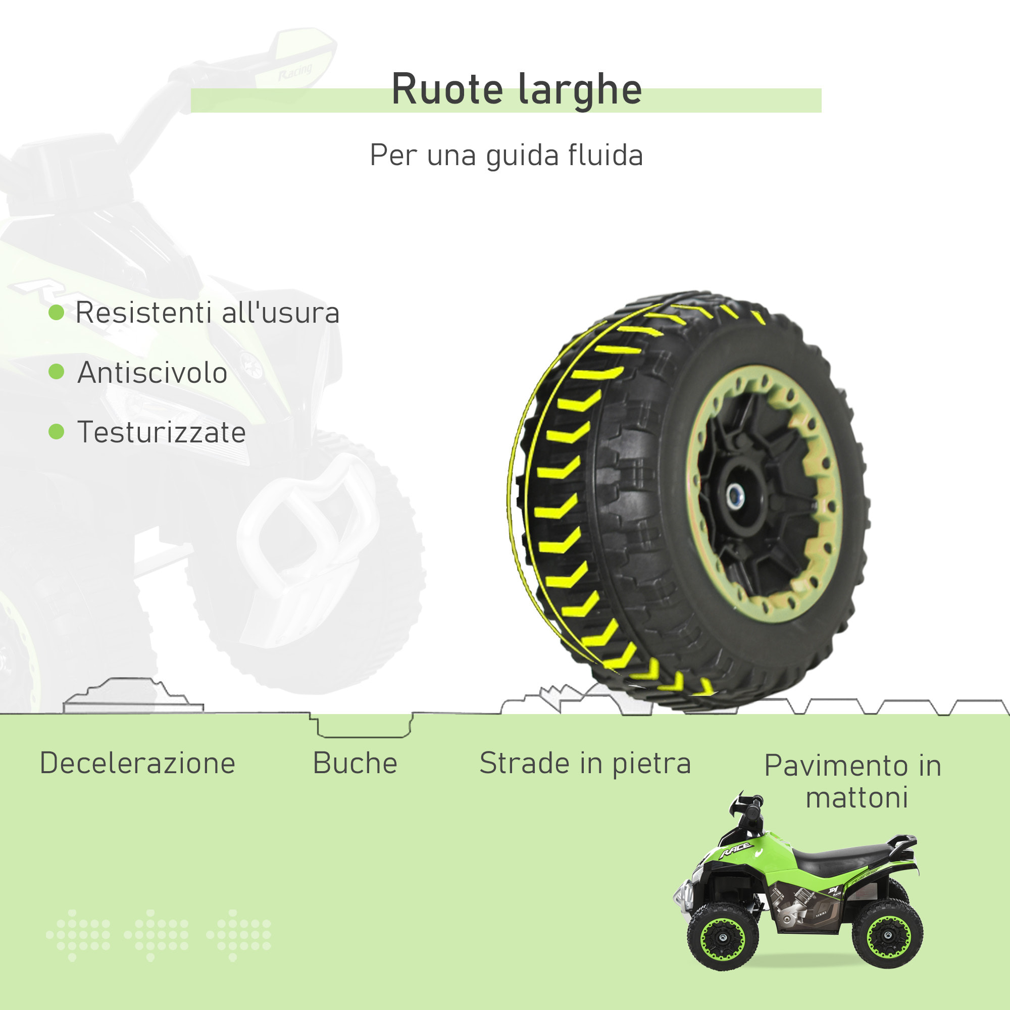 HOMCOM Quad per Bambini 18-36 Mesi a Spinta Manuale con Suoi Integrati, in PP e Metallo, 44x67.5x38 cm, Verde