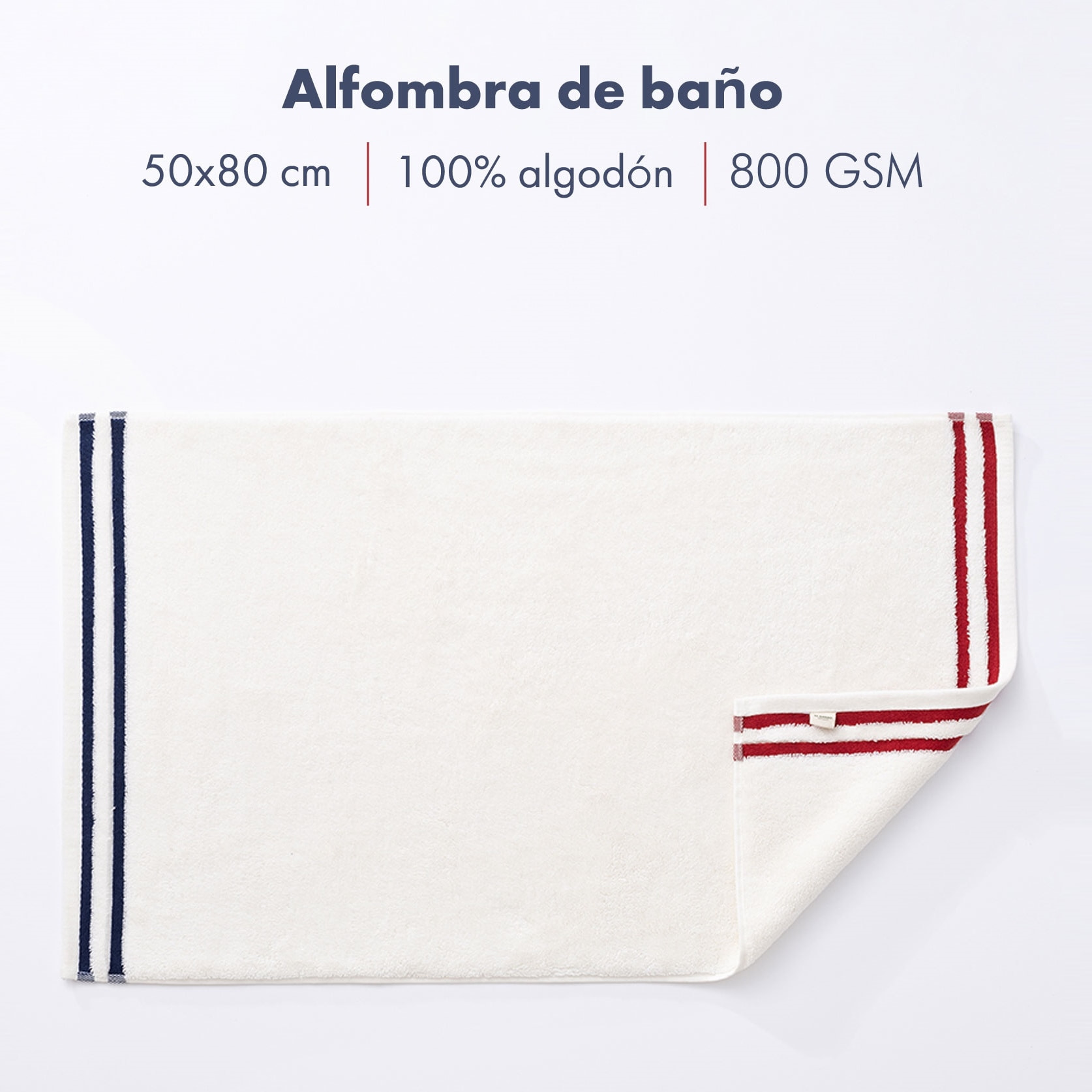 Set de 2 alfombras de baño 50x80cm 100% algodón 800gsm rizo teñido color crudo+azul marino el ganso