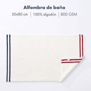 Set de 2 alfombras de baño 50x80cm 100% algodón 800gsm rizo teñido color crudo+azul marino el ganso