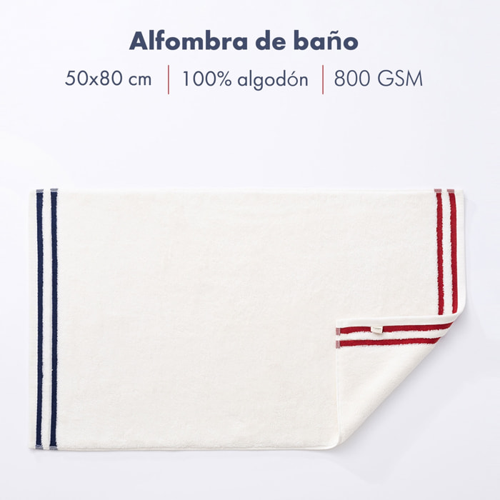 Set de 2 alfombras de baño 50x80cm 100% algodón 800gsm rizo teñido color crudo+azul marino el ganso