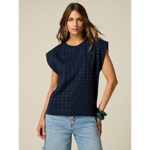 Oltre - Camiseta de algodón con cristales - Azul