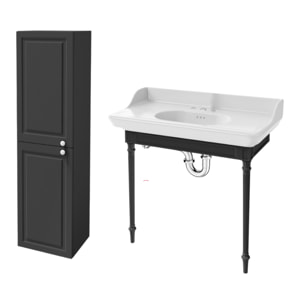 Console Cléo 1889 avec plan vasque 3 trous + colonne gauche + siphon chromé