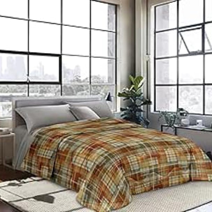 INTRECCI Piumino Singolo, 170 x 260 cm, Piumino Ecologico, Caldo, Invernale, 300 g/m², Anallergico e Antiacaro, Made in Italy, Lavabile in Lavatrice, Soffice, Morbido. Fantasia: Scozzese arancio