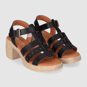 Sandalias de Piel - Negro - Tacón: 7 cm