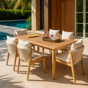 Ensemble table et 8 chaises de jardin en bois d'acacia avec coussin FIDJI